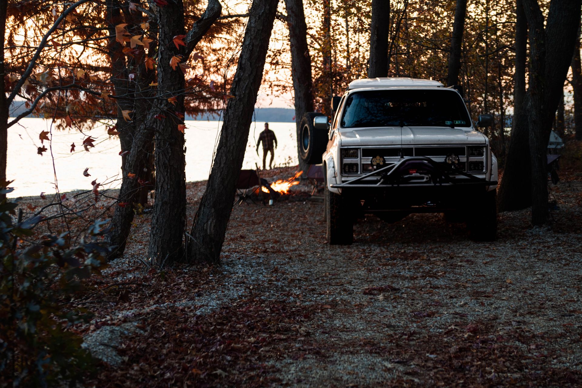 Enjoying fall weather with bonfire  while overlanding in Kentucky