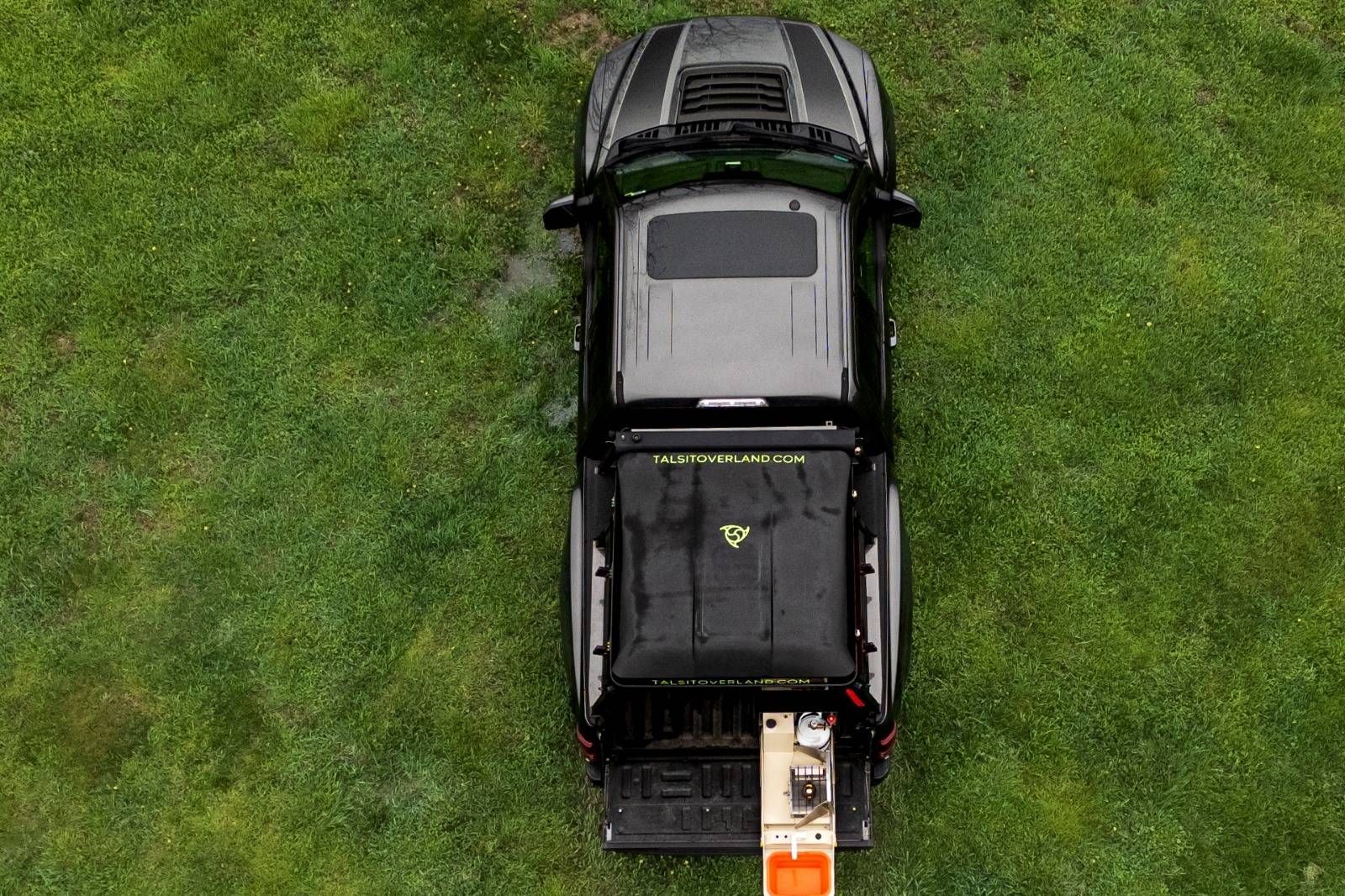 A top-down view of a modern Ford pickup truck with additional overlanding features near Augusta, KY