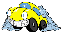 Yellow cartoon car with bubbles