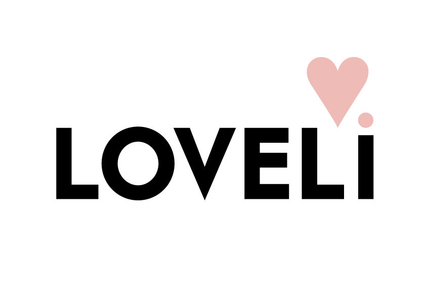 Een logo voor een bedrijf genaamd loveli met een roze hart.