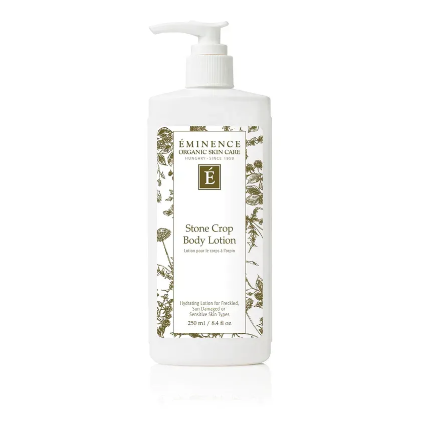 Een witte fles Stone Crop Body Lotion