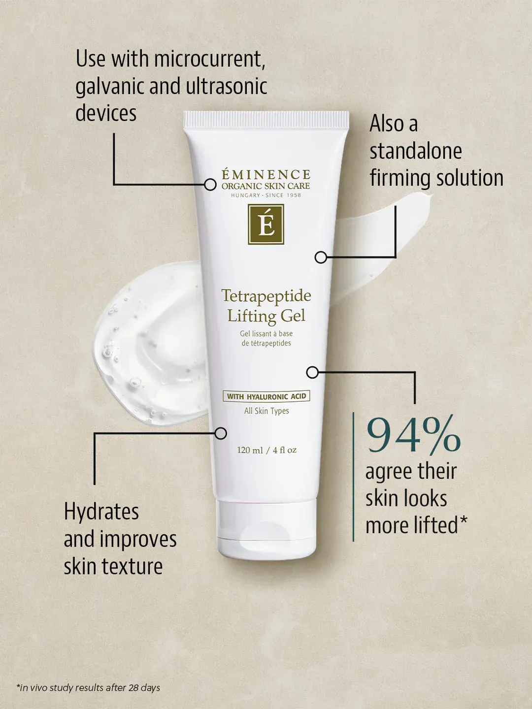 Eminence Organic Skin Care “Firm Skin” liftende gel in tube in witte en gouden verpakking