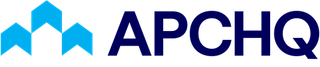 Logo APCHQ bleu avec des formes de toit stylisées et texte noir