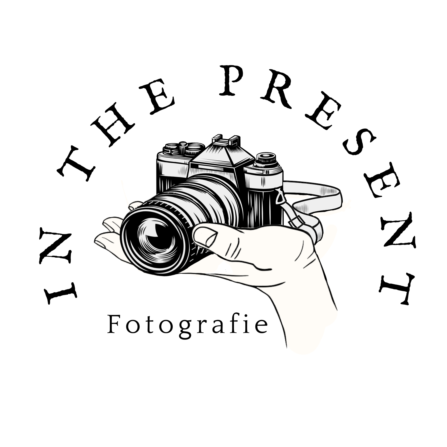 Zwart-wit lijntekeninglogo: een hand die een filmcamera vasthoudt. De tekst luidt
