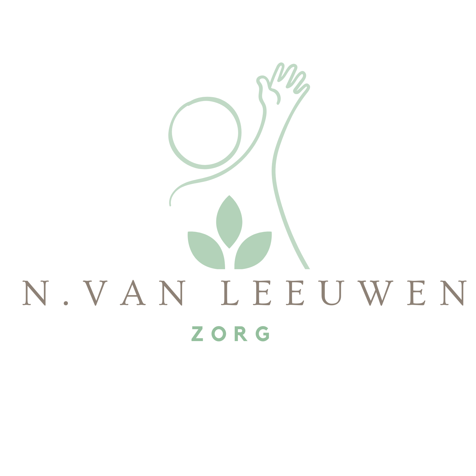 Logo: Groene figuur met uitgestrekte arm, bladeren en de tekst