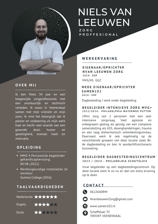Het cv van Niels van Leeuwen, een zorgprofessional