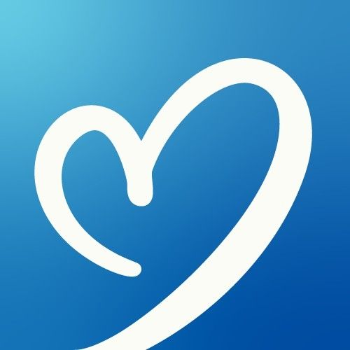 White heart shape on a blue gradient background.