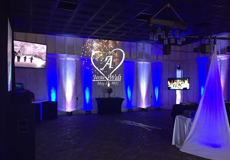 uplighting and monogram for wedding reception