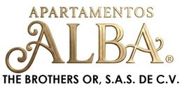 Logotipo de Apartmentos ALBA en texto dorado con serifa y “The Brothers Or, SAS de CV” debajo sobre fondo blanco