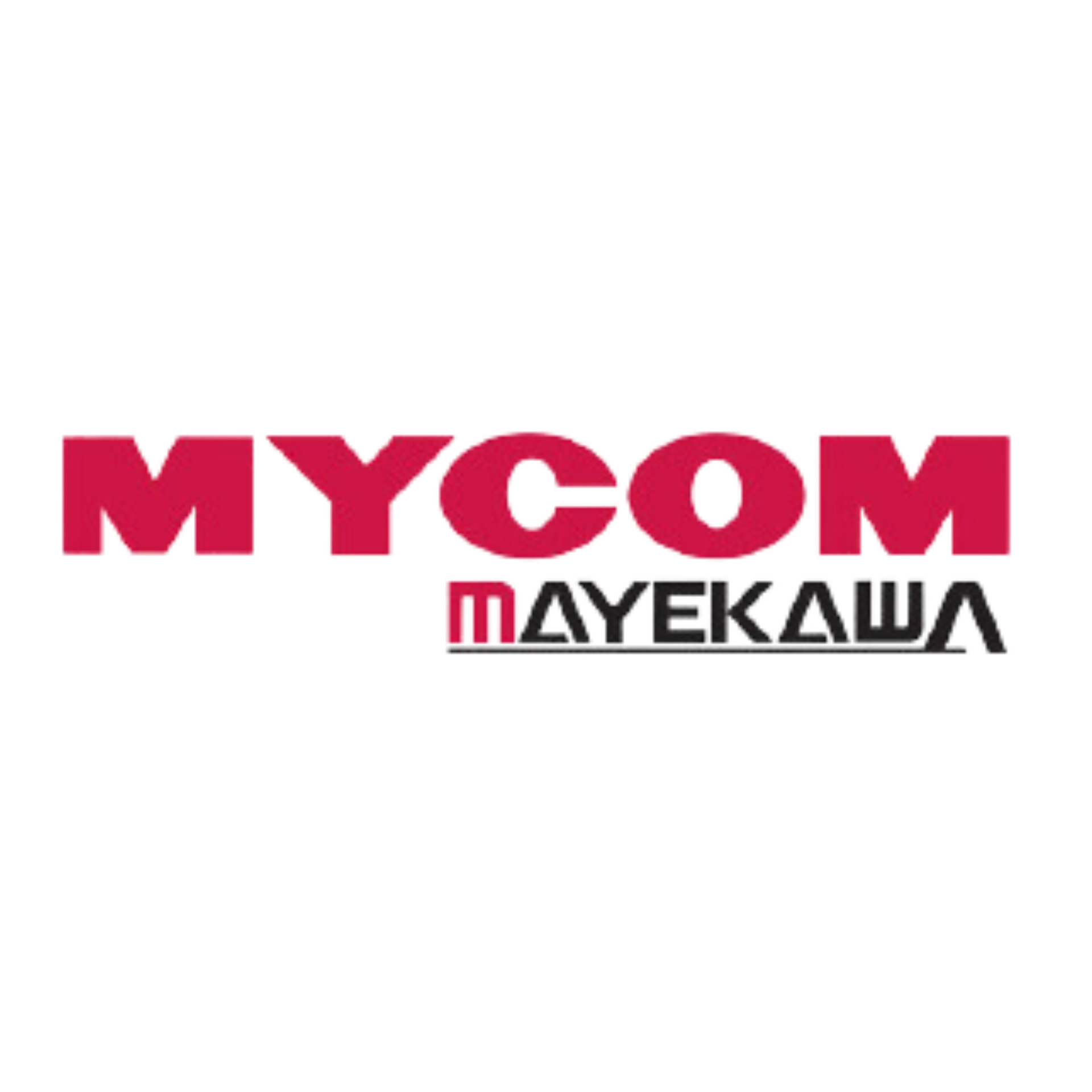 A red and black logo for mycom mayekawa