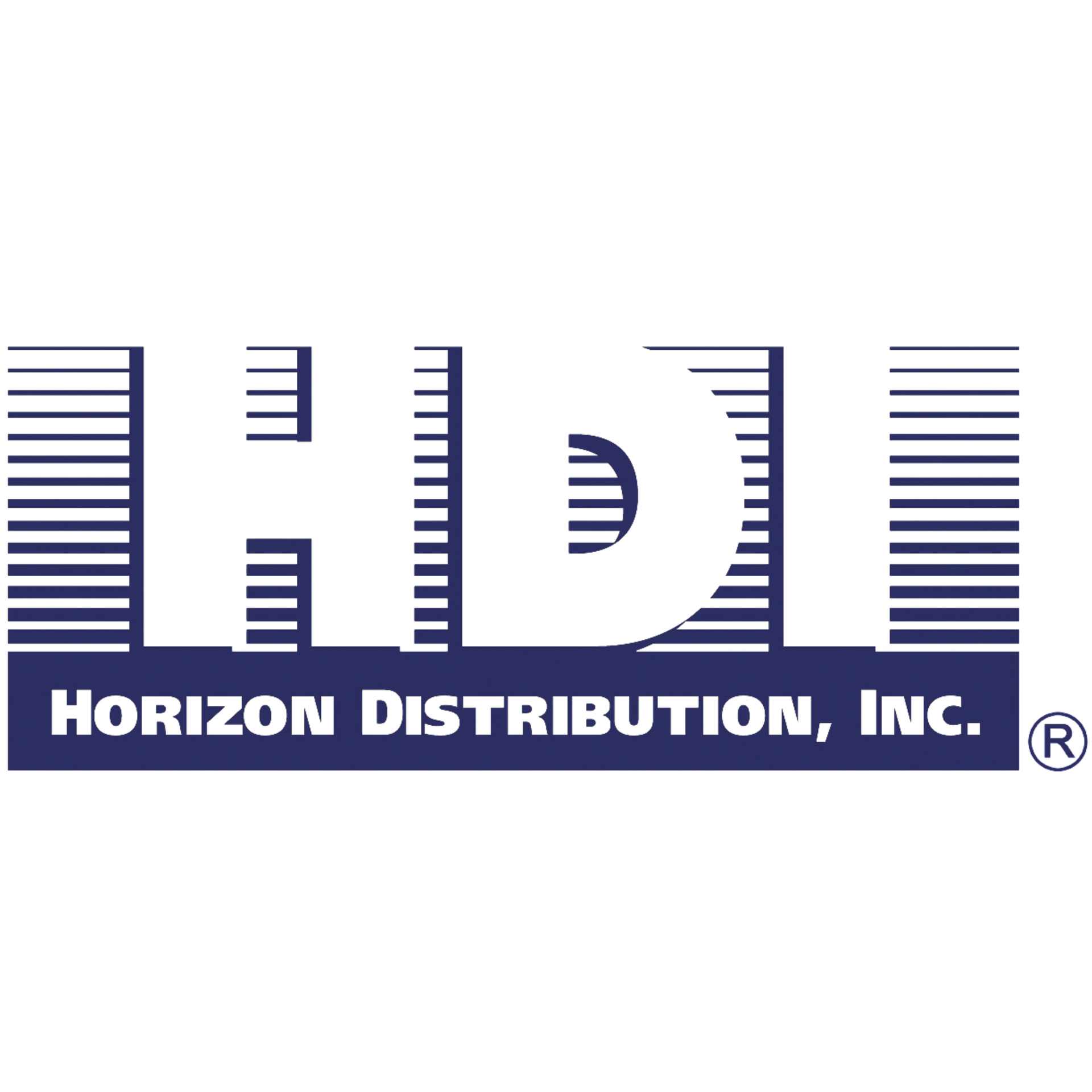 A blue and white logo for horizon distribution inc.