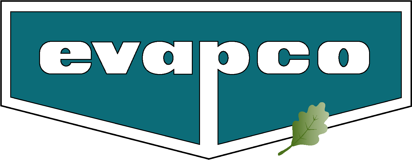 A logo for evapco with a leaf on it