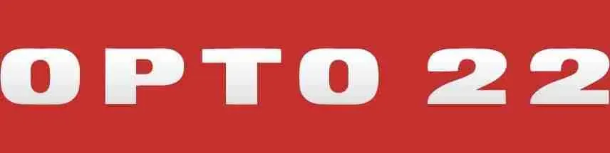 The word opto 22 is written in white letters on a red background.