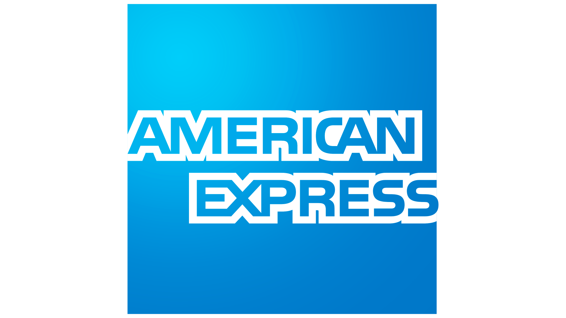 The american express logo is blue and white on a white background.