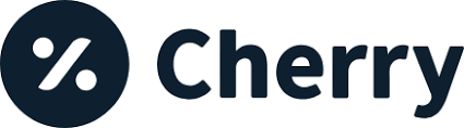 The logo for cherry is a black circle with the word cherry inside of it.