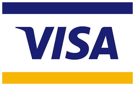 A blue and yellow visa logo on a white background