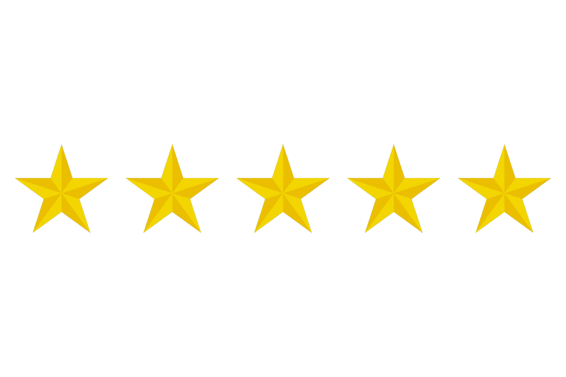 A row of five yellow stars on a white background.