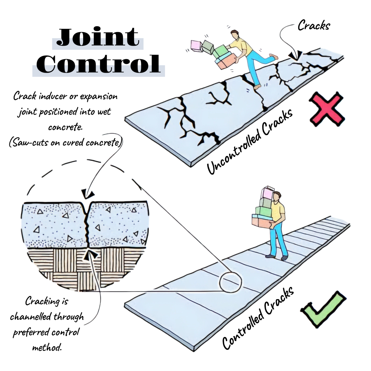 The purpose of crack controlled expansion joint systems, and their benefits.