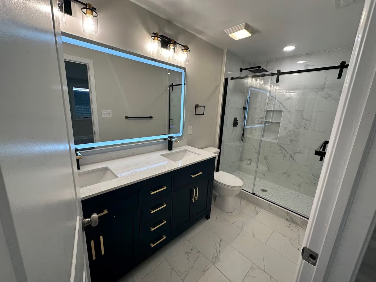 Stylish kitchen with built-in microwave in the island, dedicated coffee station, and upper wall cabinets with glass doors for a clean and functional 