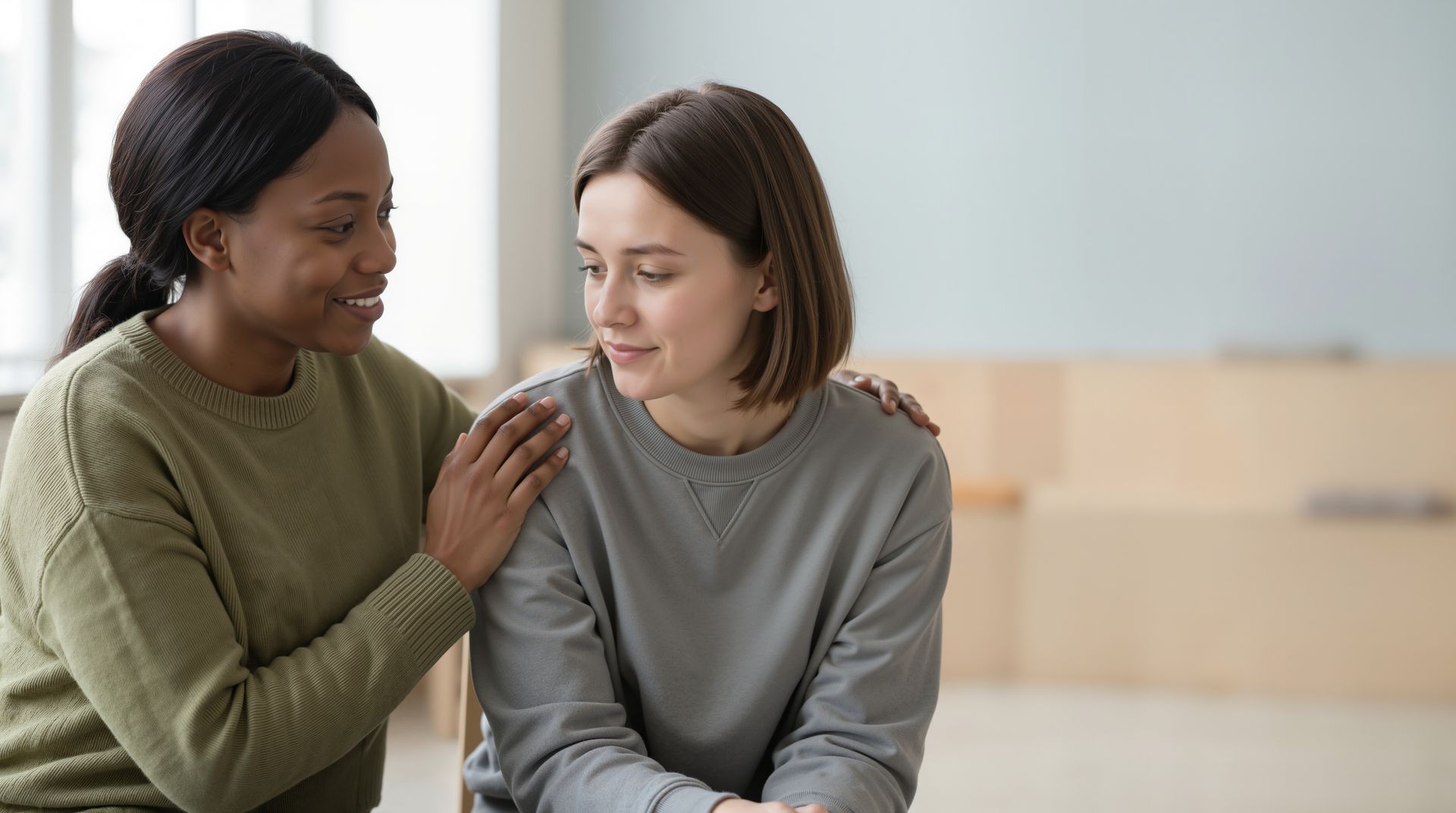 Mental health counselor offering emotional support and guidance to a young woman