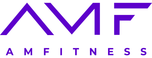 AMF Fitness logo in purple with stylized initials above the wordmark
