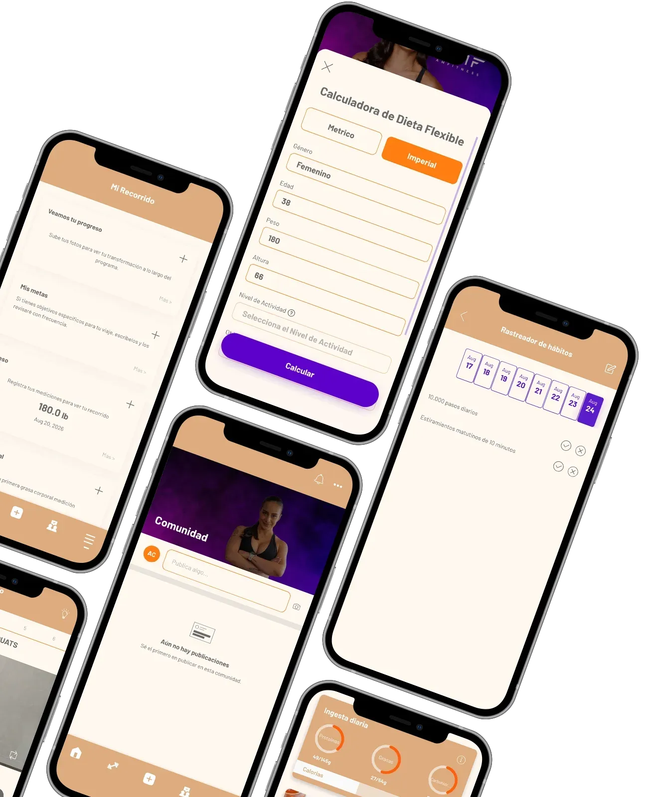 Five smartphone app screens on white background, showing booking, signup, and event-style interface designs