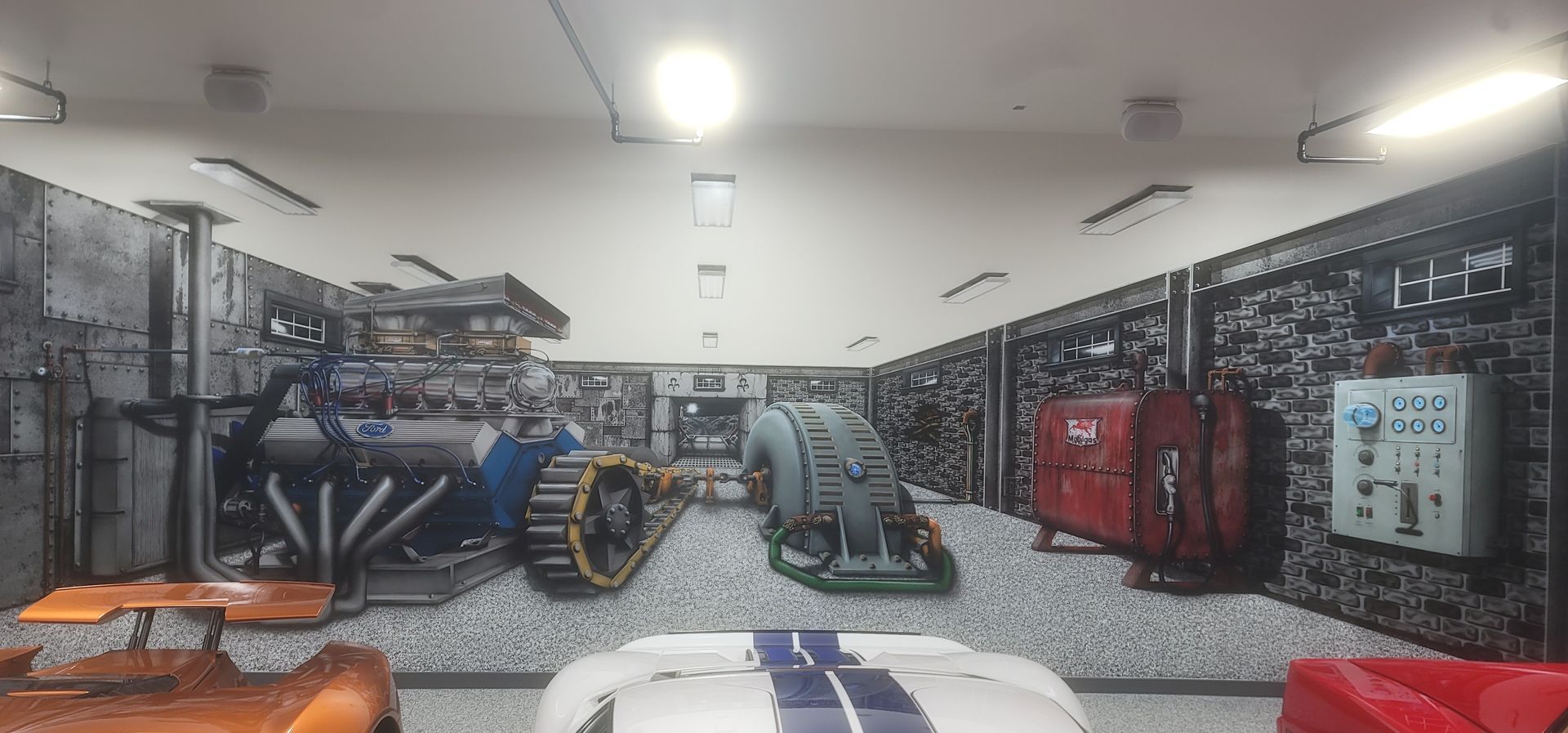 Industrial facility with large machinery, pipes, and electrical cabinets in a bright room