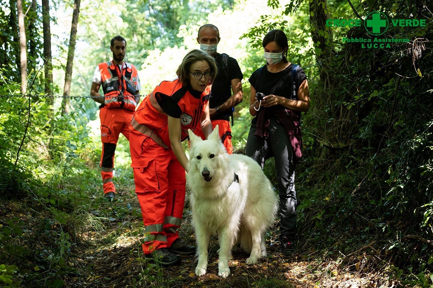 La protezione civile all'opera anche con un cane