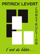 Logo de Patrick Levert Construction, composé de blocs noirs et blancs sur fond vert.