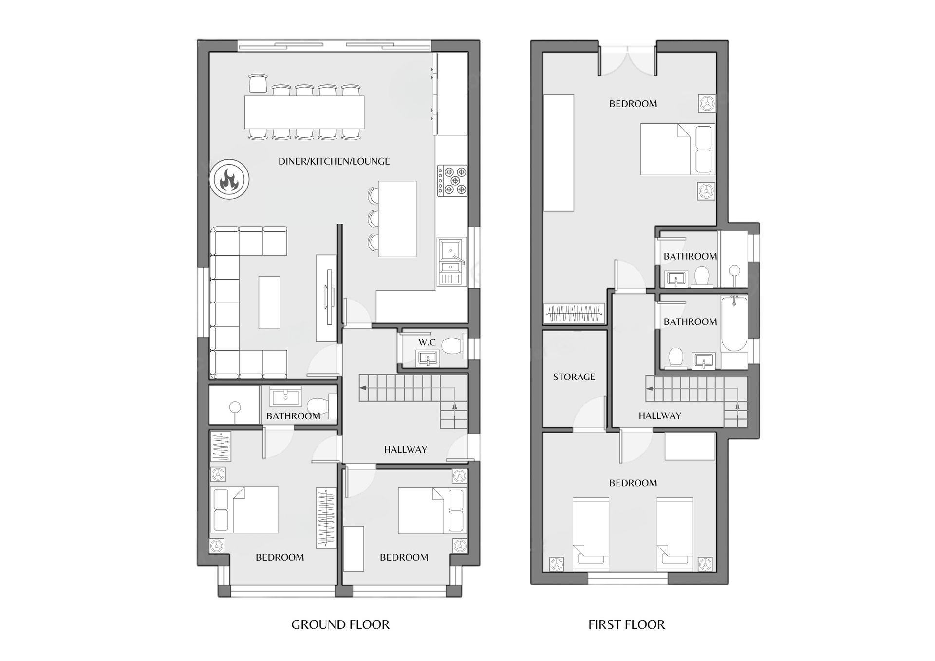 A black and white floor plan of a house.