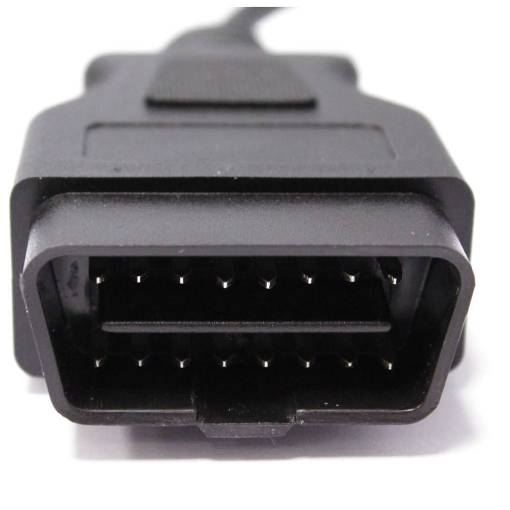 A close up of a black connector on a white background