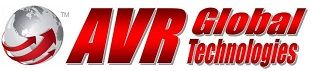 A red and white logo for avr global technologies
