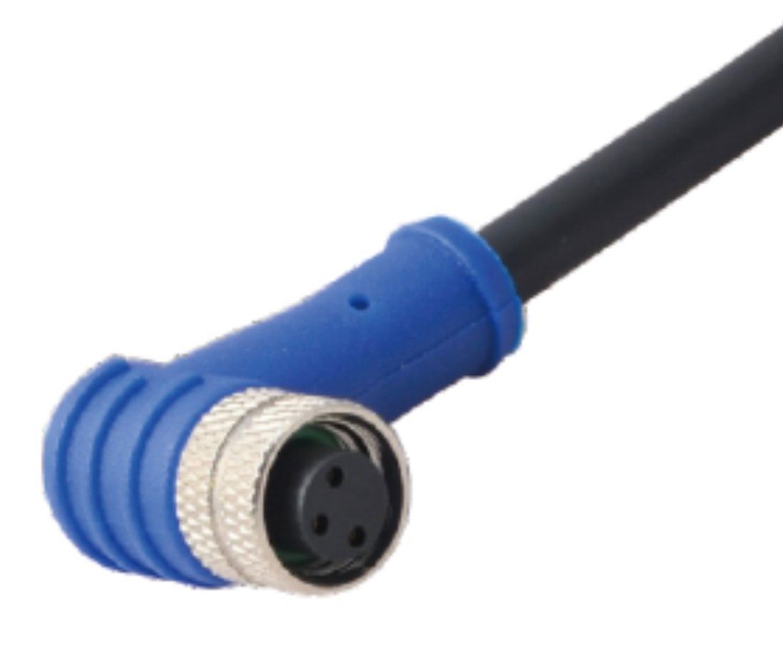 A close up of a blue connector on a white background