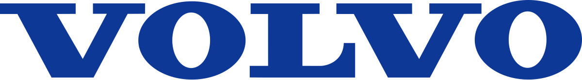 Blue Volvo logo with stylized lettering on a white background