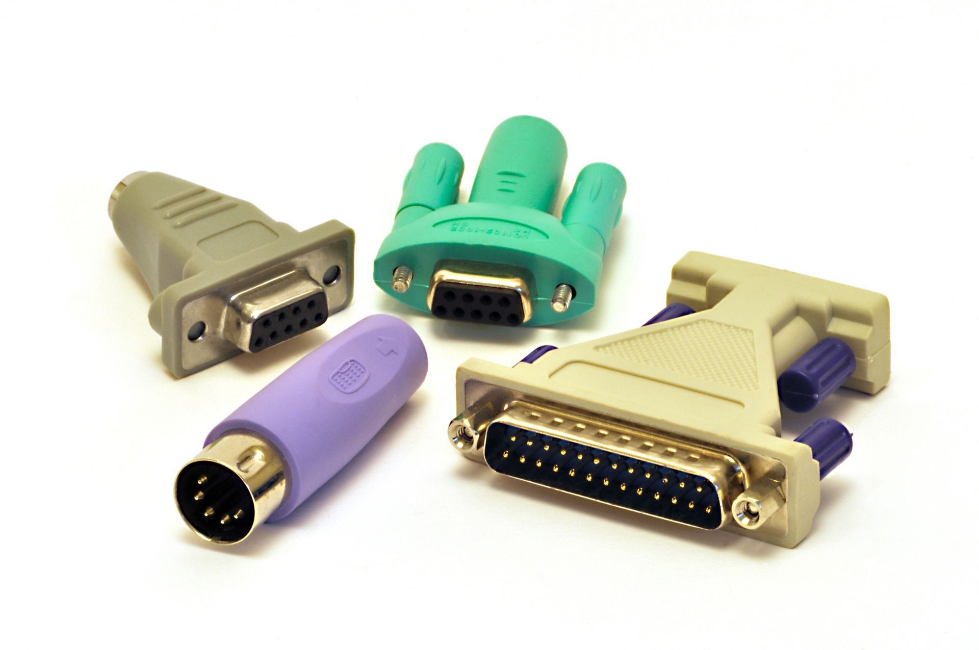 A bunch of different types of connectors on a white background