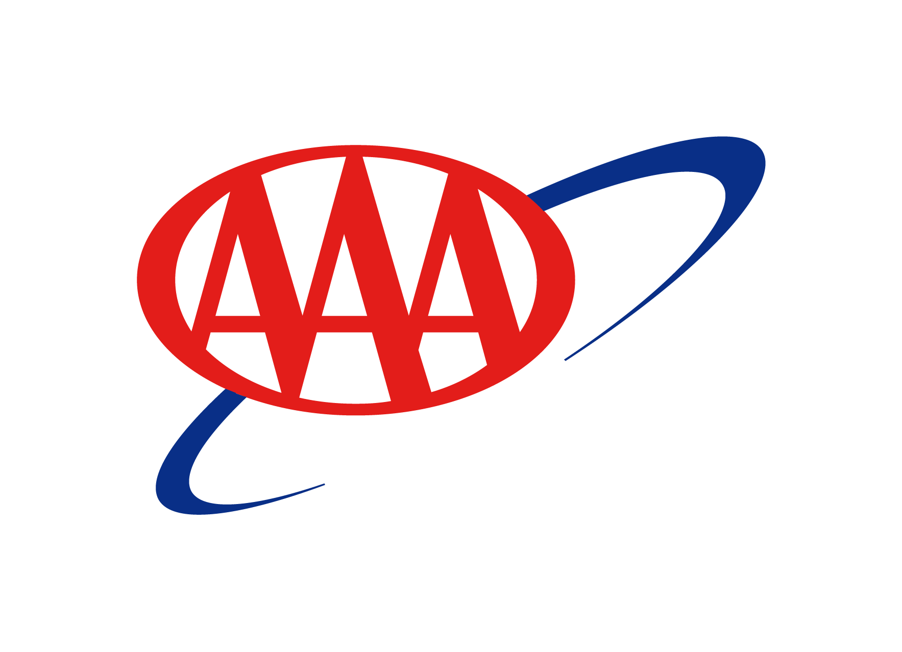 The AAA logo featuring three red capital 'A's inside a red oval, encircled by a blue swooping orbit.