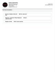 Auto repair estimate form from Booth’s Automotive with service recommendations and prices.