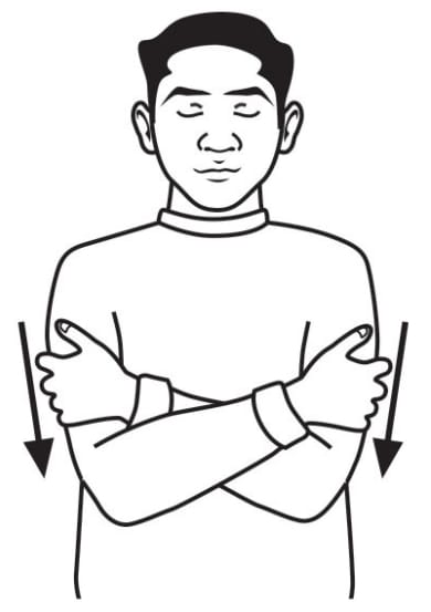 A black and white drawing of a man with his arms crossed.