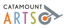 Catamount Arts logo with colorful letters and gray graphic.