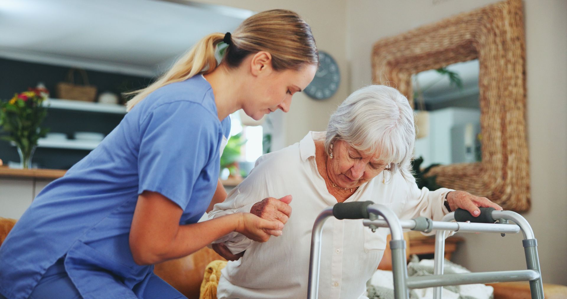 CNA helping elderly lady