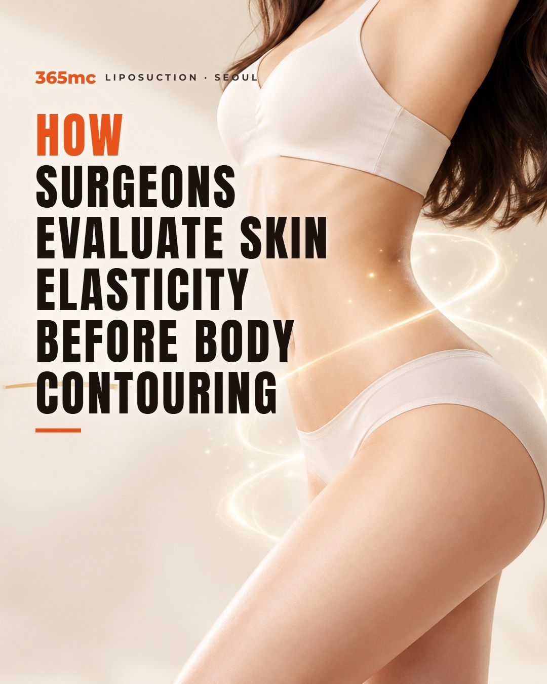 Surgeon gently pinching abdominal skin to assess elasticity at 365mc Seoul