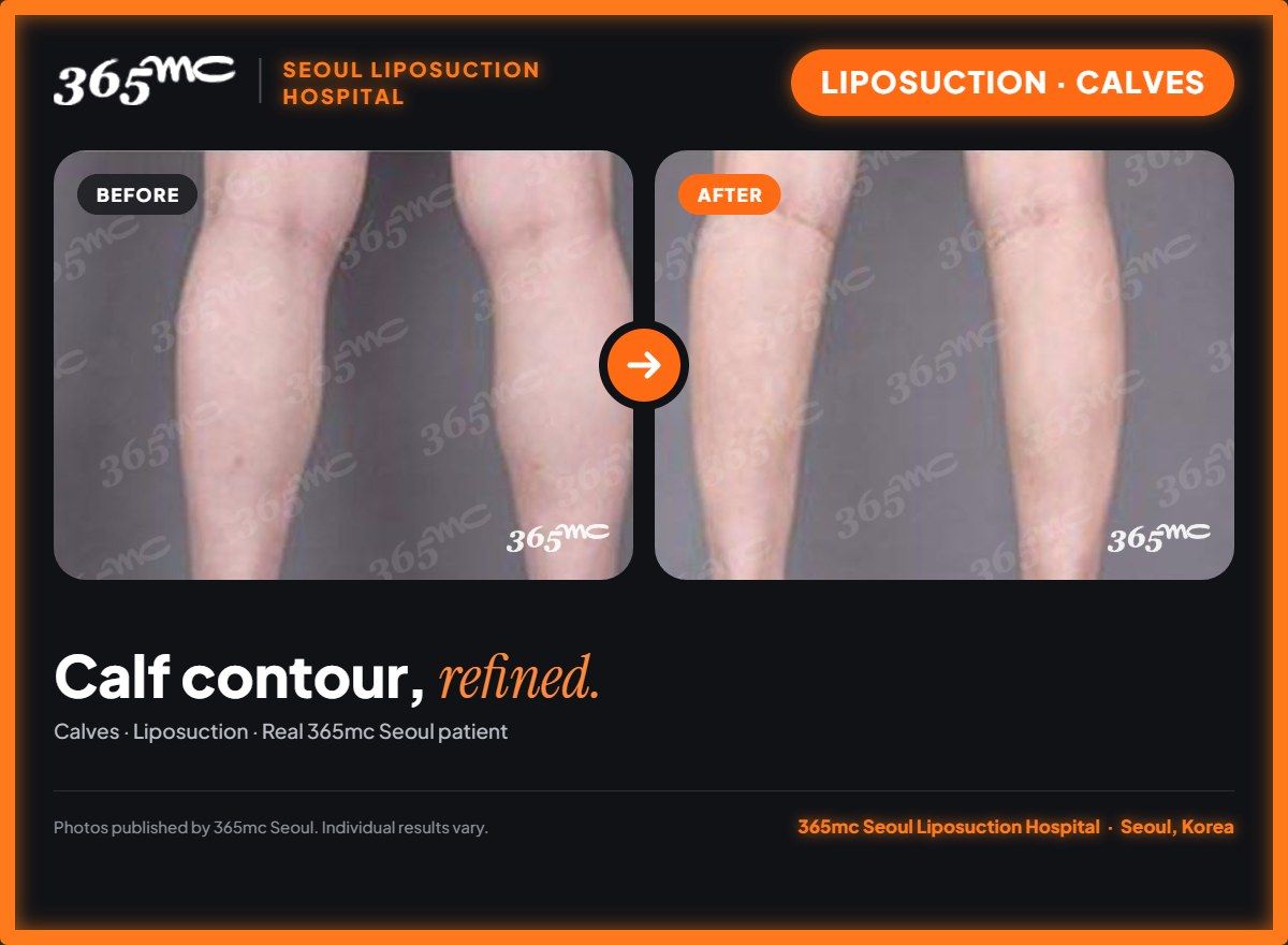 Calves liposuction before and after at 365mc Seoul Liposuction Hospital - Calf contour, refined.