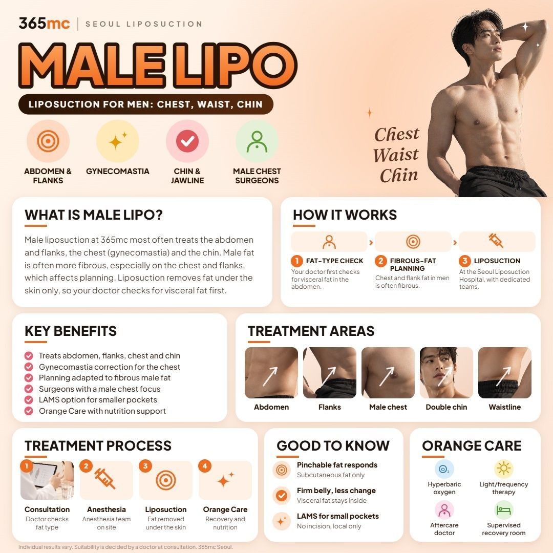 Male Liposuction infographic - 365mc Seoul