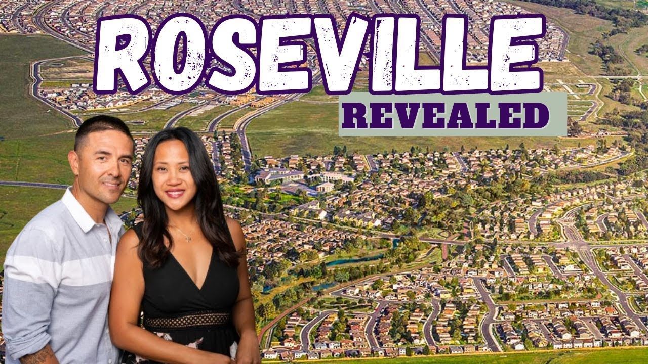 Couple in front of Roseville, CA aerial view, show logo