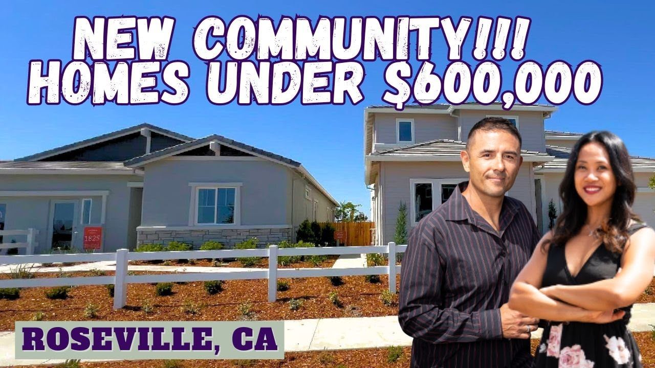 Two people in front of homes. Text reads