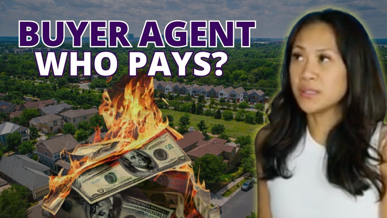 Woman in front of burning money, houses in background. Text:
