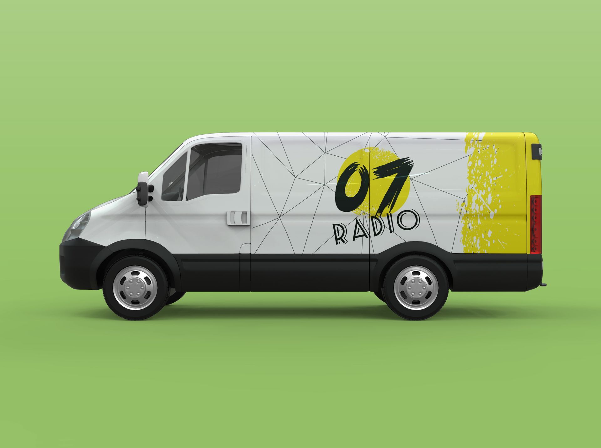 cargo van with vinyl wrap reading 07 Radio