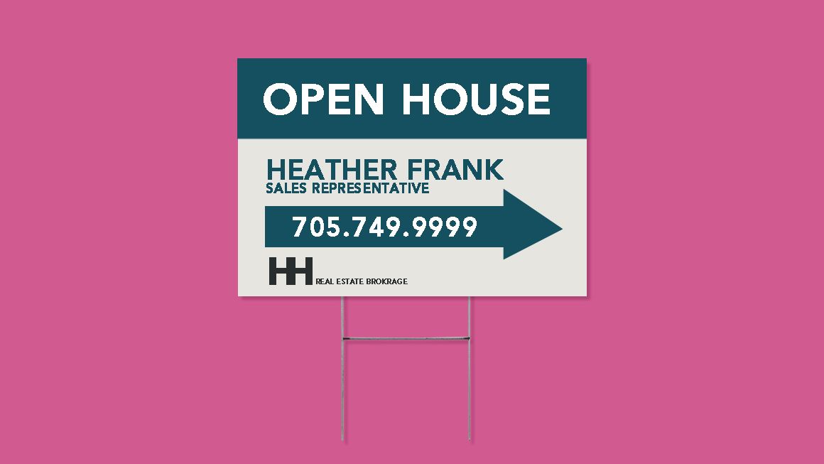H-stake sign, yard sign, lawn sign, with open house arrow