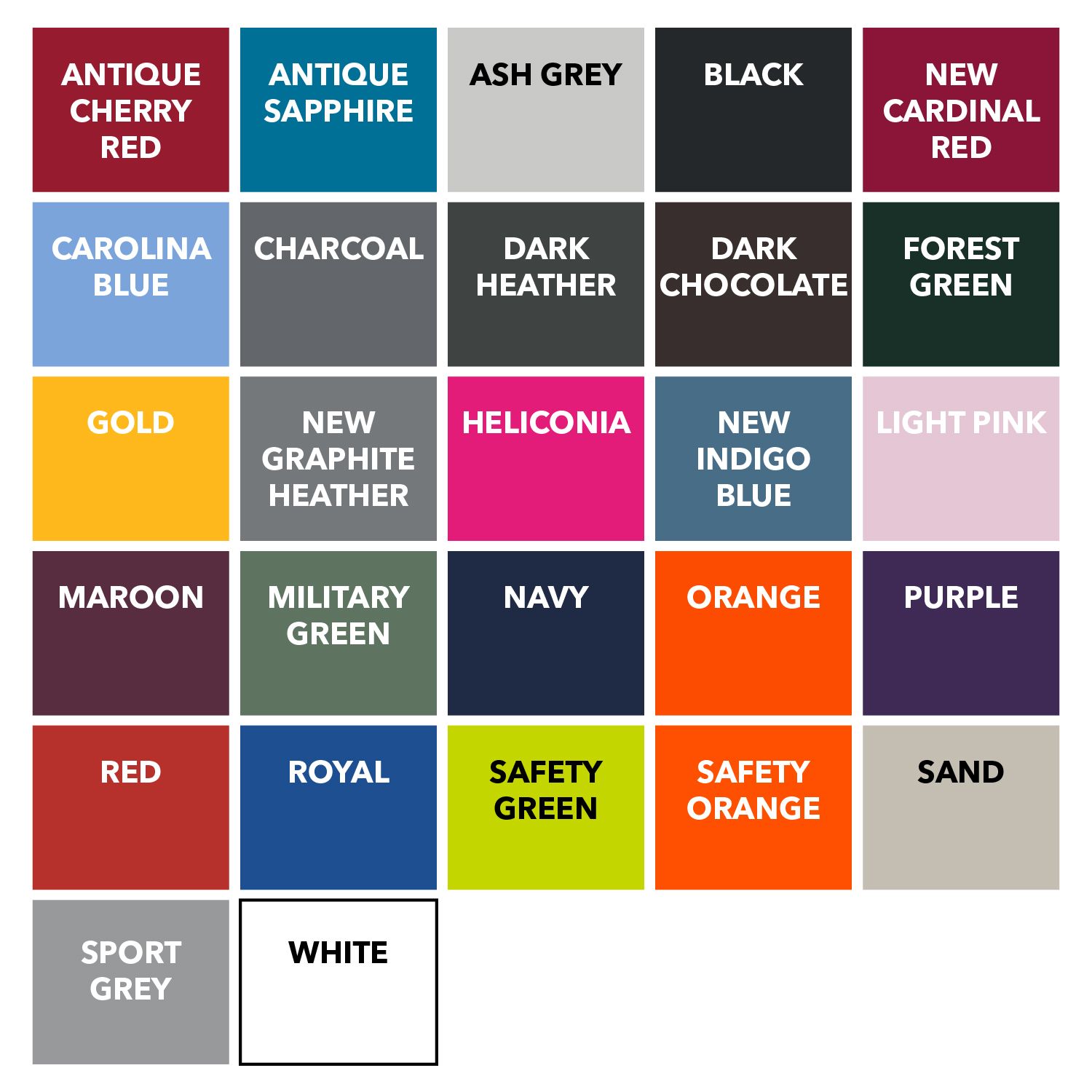 available colours