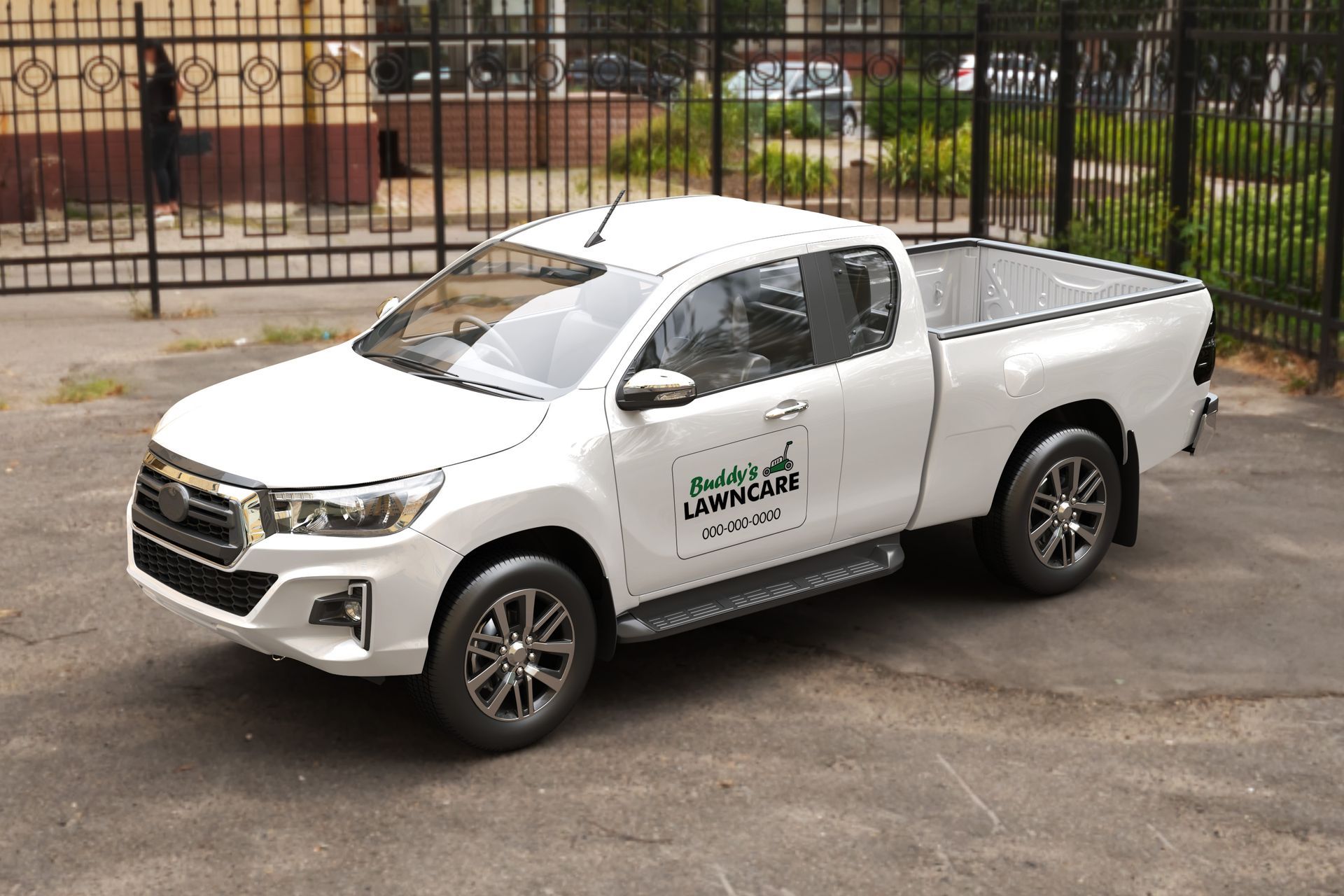 custom lawncare branded magnet on the side of a white truck